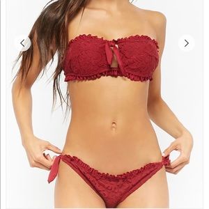 Deep red lace bikini